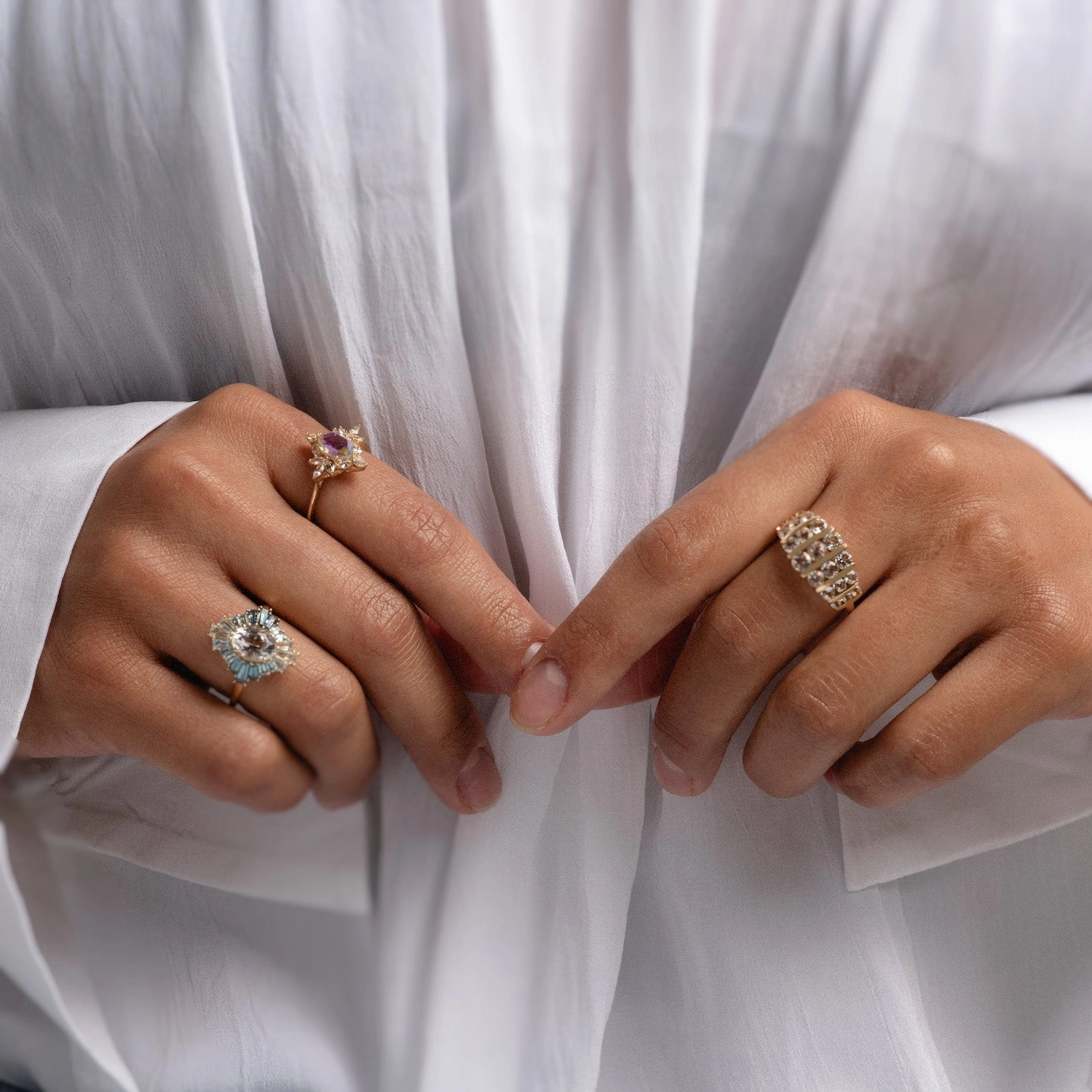 14k Bejeweled Blue Statement Ring