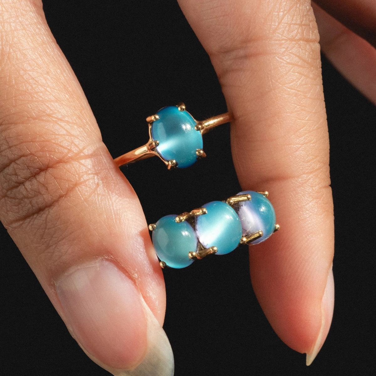 14k Blue Crush Cat's Eye Moonstone Baby Gumdrop Ring
