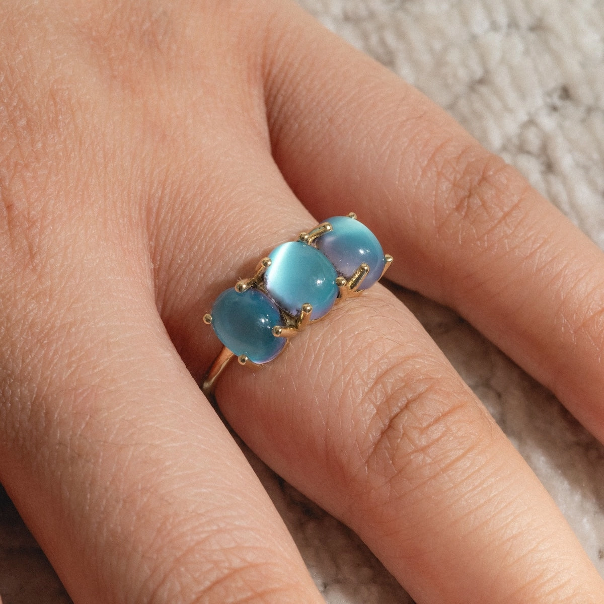 14k Blue Crush Cat's Eye Moonstone Baby Gumdrop Ring
