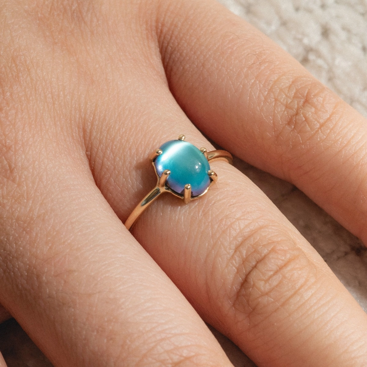 14k Blue Crush Cat's Eye Moonstone Solitaire Ring