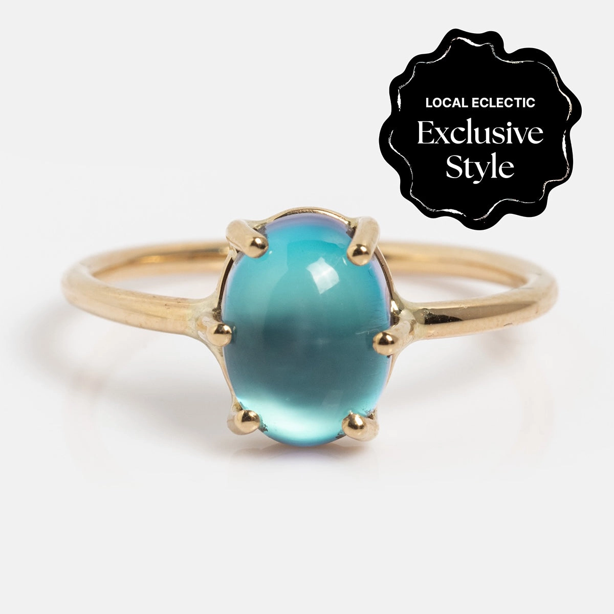 14k Blue Crush Cat's Eye Moonstone Solitaire Ring