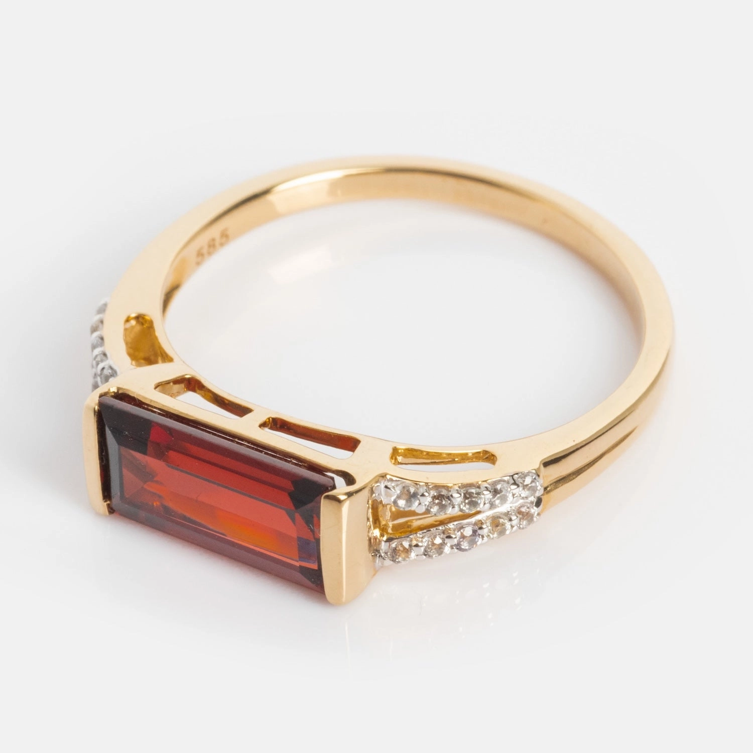 14k Gilded Garnet East West Baguette Ring