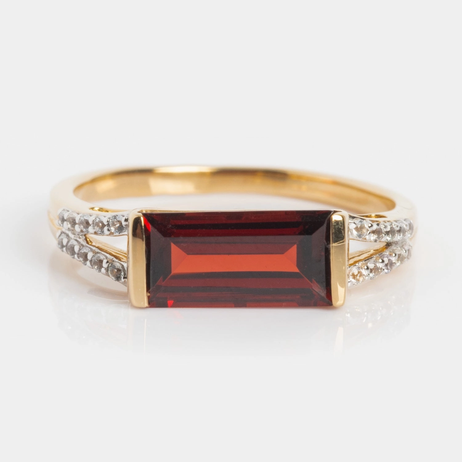 14k Gilded Garnet East West Baguette Ring