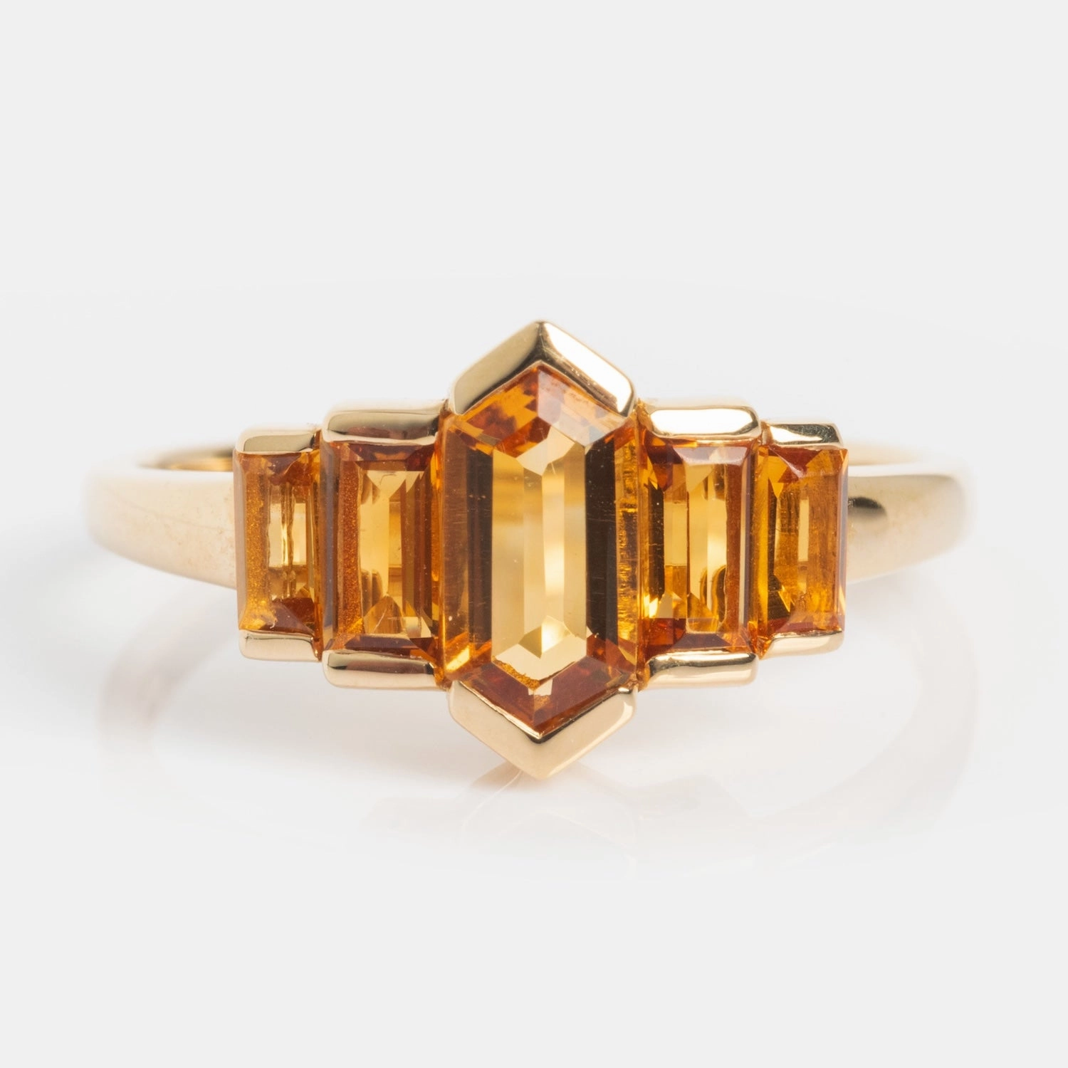 14k Graduated Citrine Deco Ring