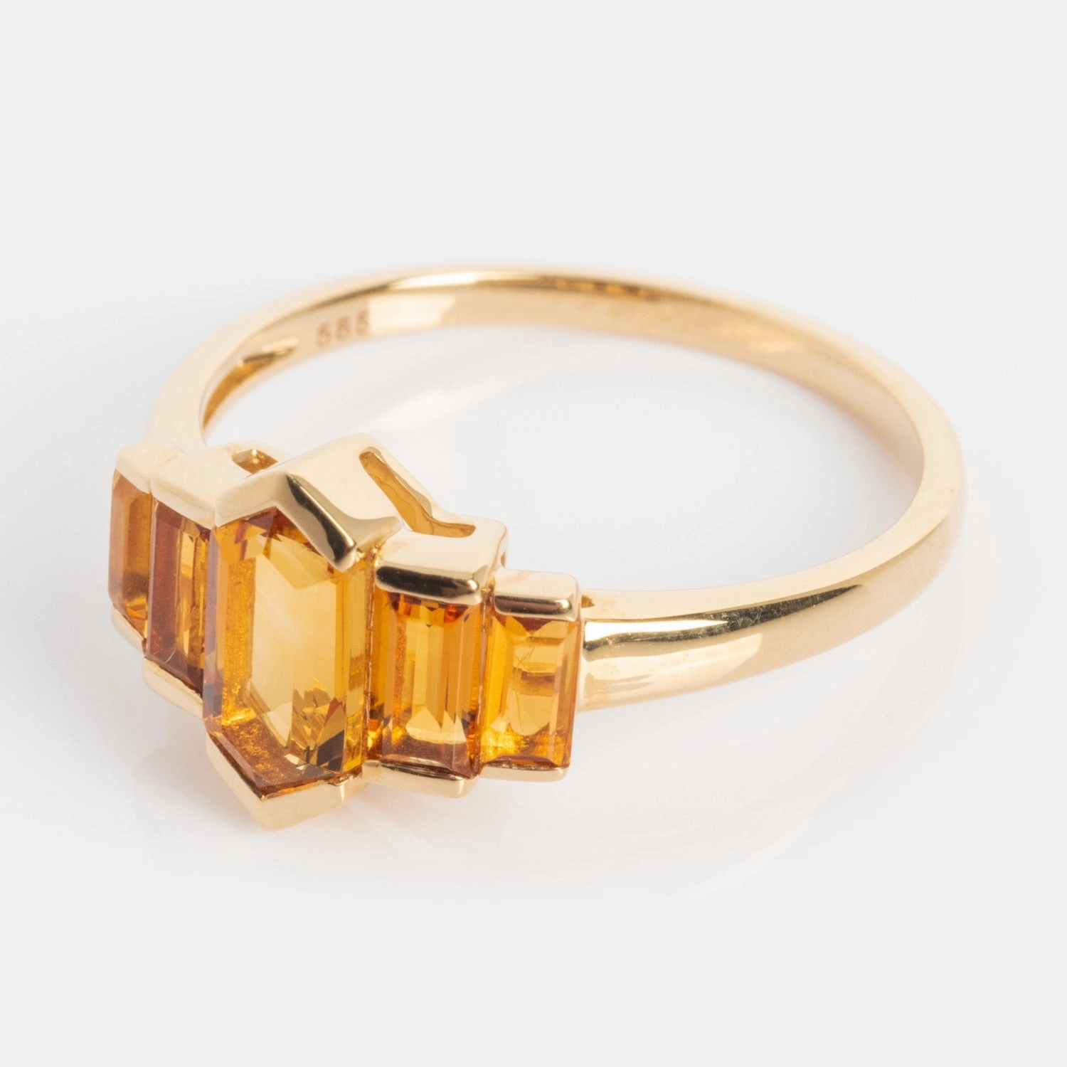 14k Graduated Citrine Deco Ring
