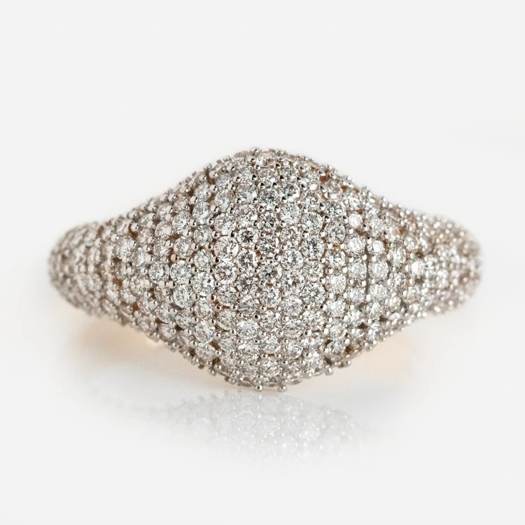 14k Solid Gold Pave Diamond Signet Ring