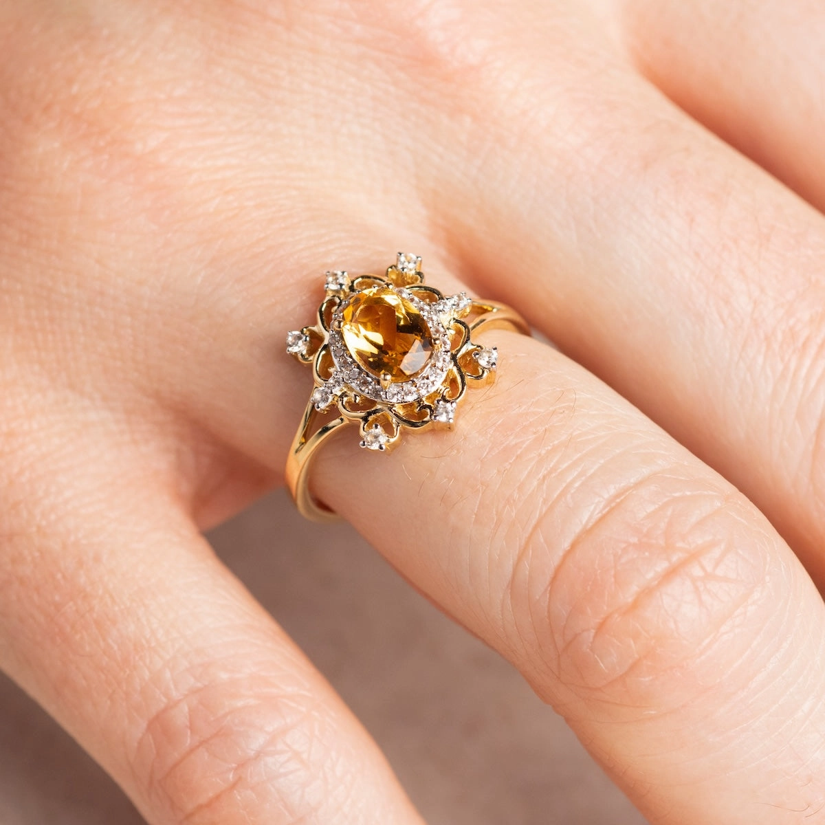 14k Vintage Inspired Citrine Statement Ring