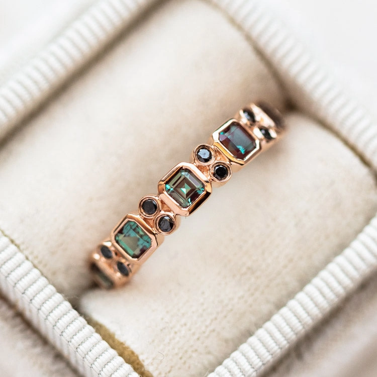9kt Rose Gold Alexandrite & Black Diamond Juniper Ring
