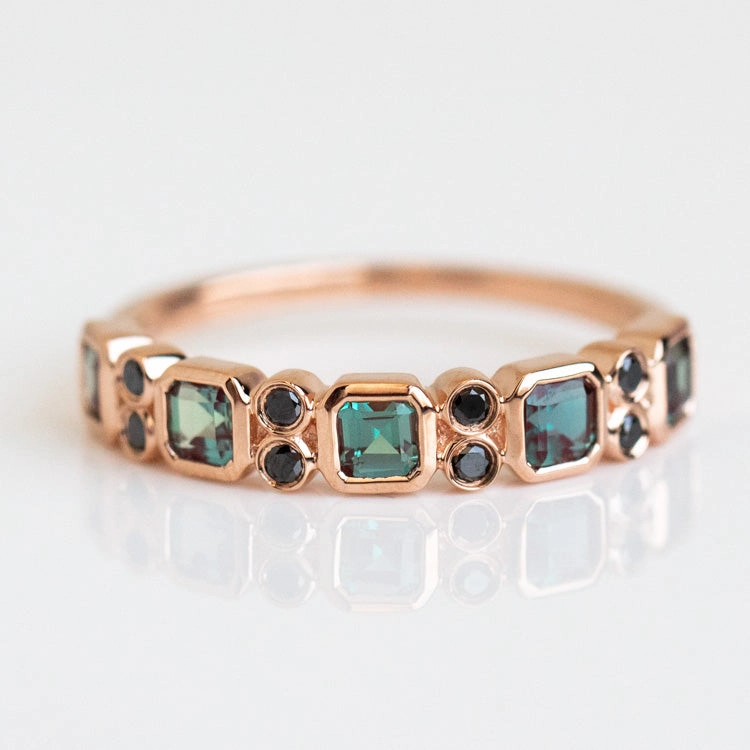 9kt Rose Gold Alexandrite & Black Diamond Juniper Ring