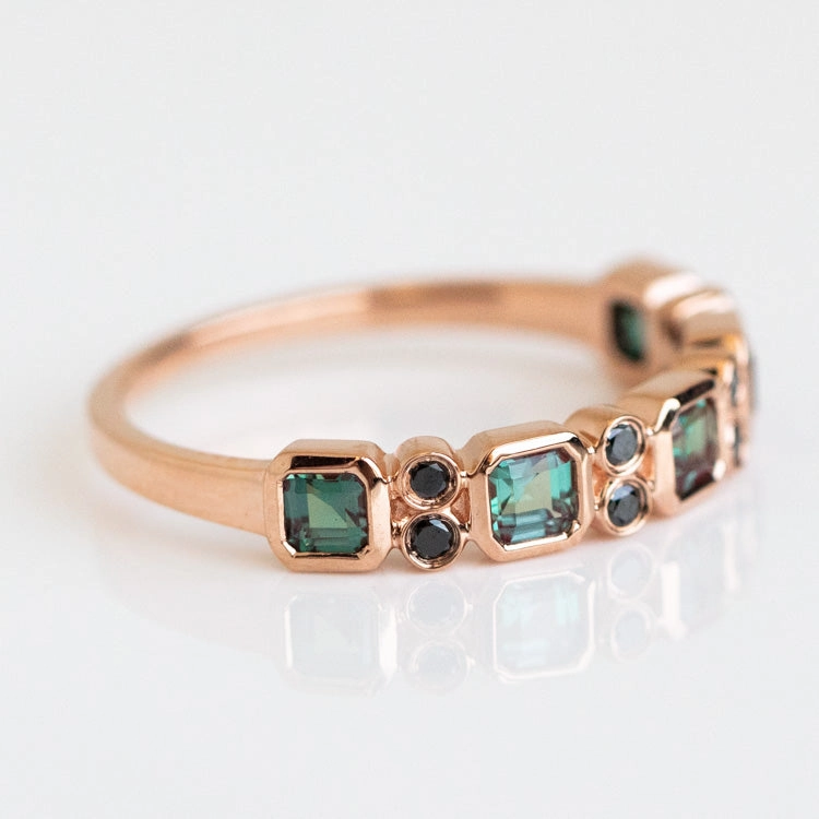 9kt Rose Gold Alexandrite & Black Diamond Juniper Ring