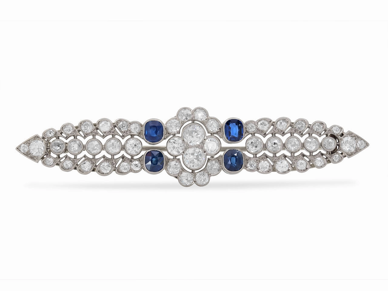 Antique Edwardian Diamond and Sapphire Wing Brooch with French Hallmarks in Platinum and 18K