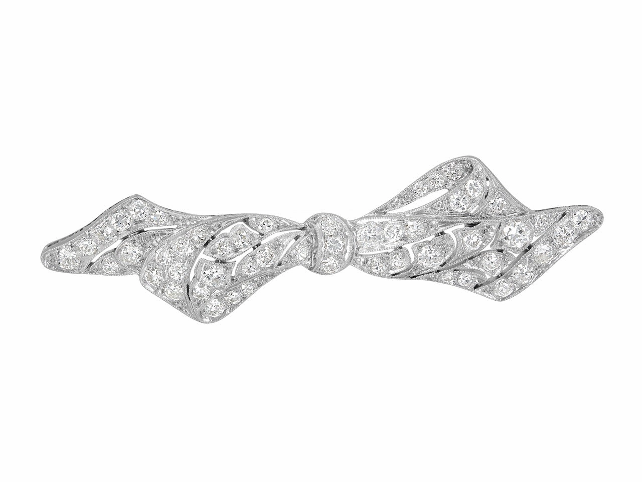 Antique Edwardian Diamond Bow Brooch in Platinum