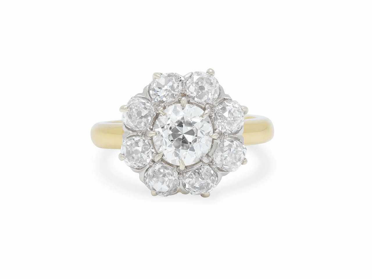 Antique Edwardian Transitional Cut Diamond Cluster Ring in 18K Gold