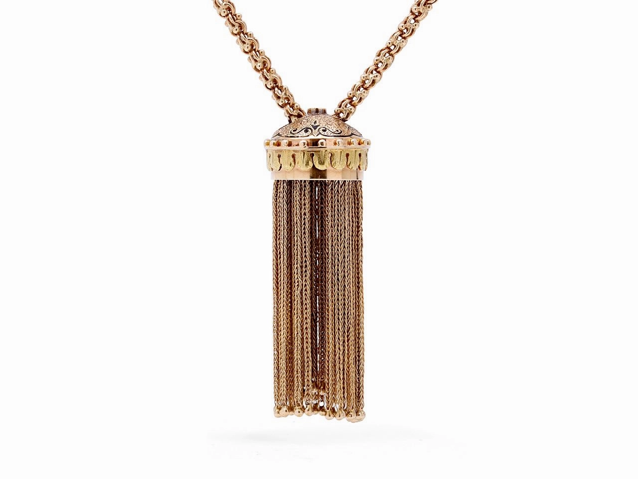 Antique Victorian Tassel Necklace, 60 Inches, in 15K Gold
