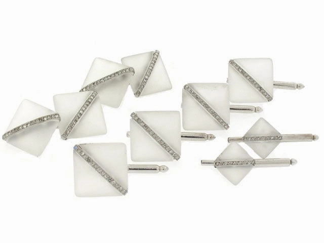 Art Deco Crystal and Diamond Dress Set in 14K and Platinum