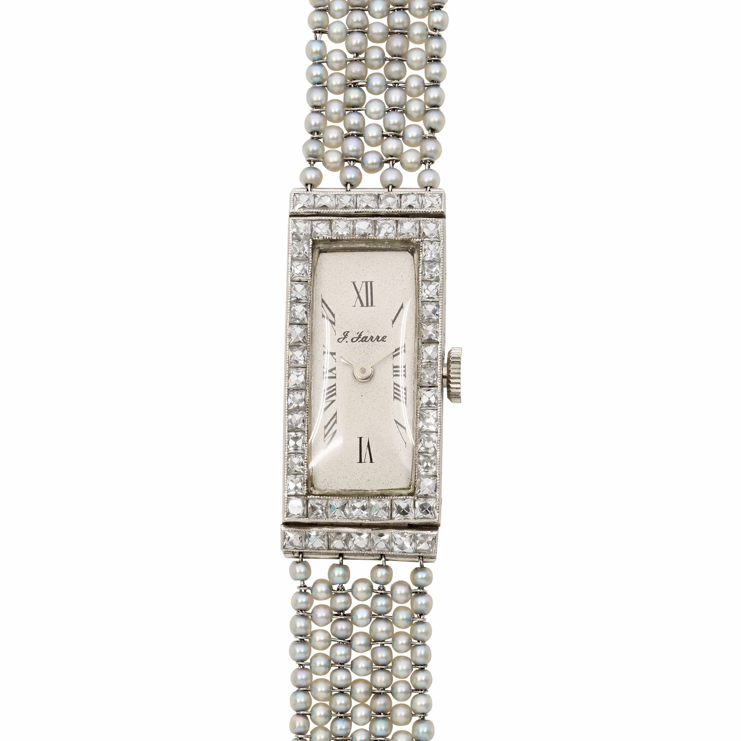 Art Deco Diamond and Natural Seed Pearl Watch in Platinum