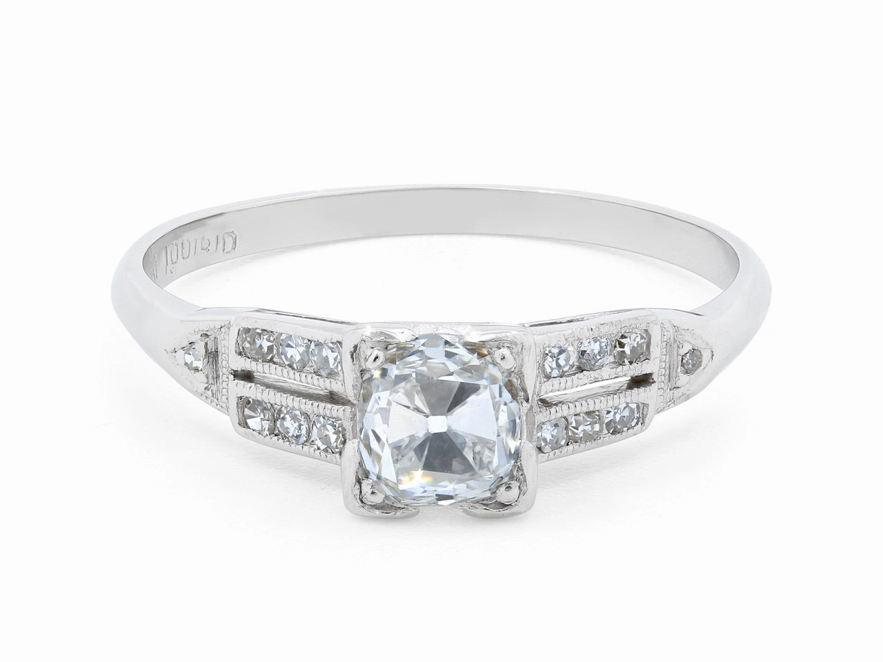 Art Deco Old Mine Brilliant Cut Diamond Ring, 0.56 carat E/SI-1, in Platinum