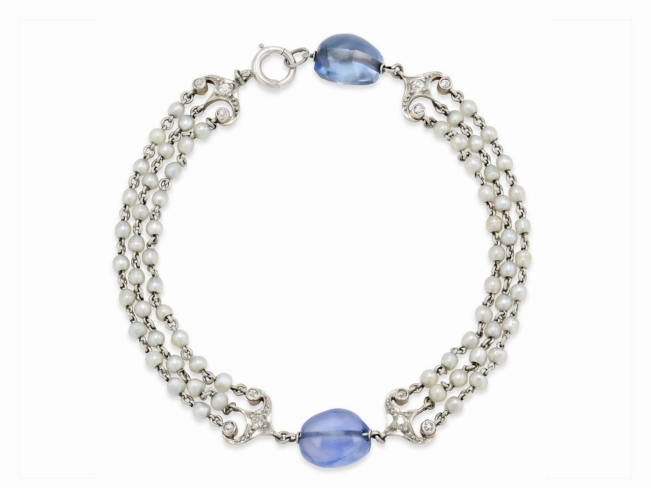 Art Deco Sapphire Bead and Seed Pearl Bracelet in 14K