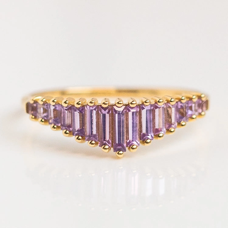 Baguette Cut Lilac Sapphire Ring