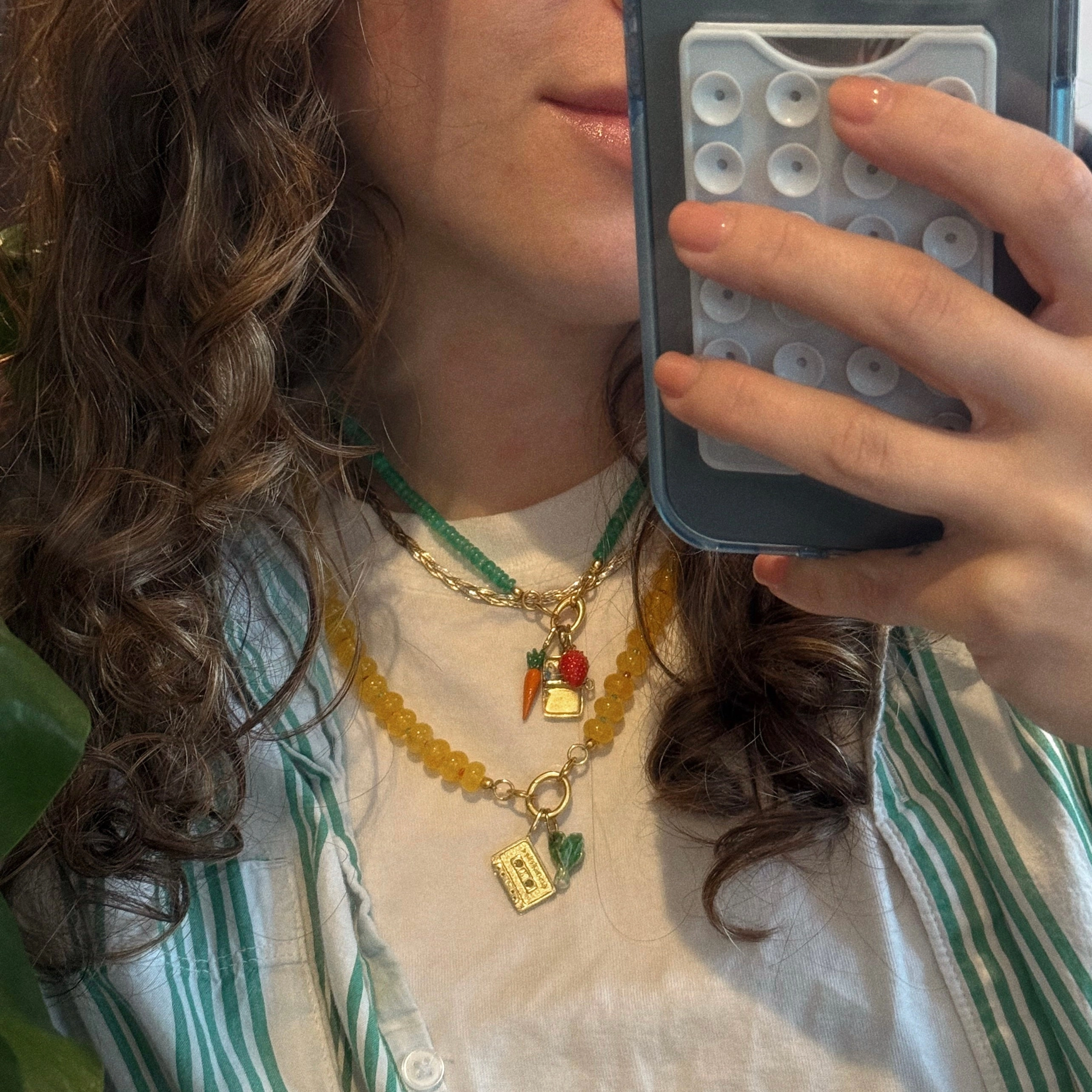 Beaded Gemstone Charm Holder Necklace