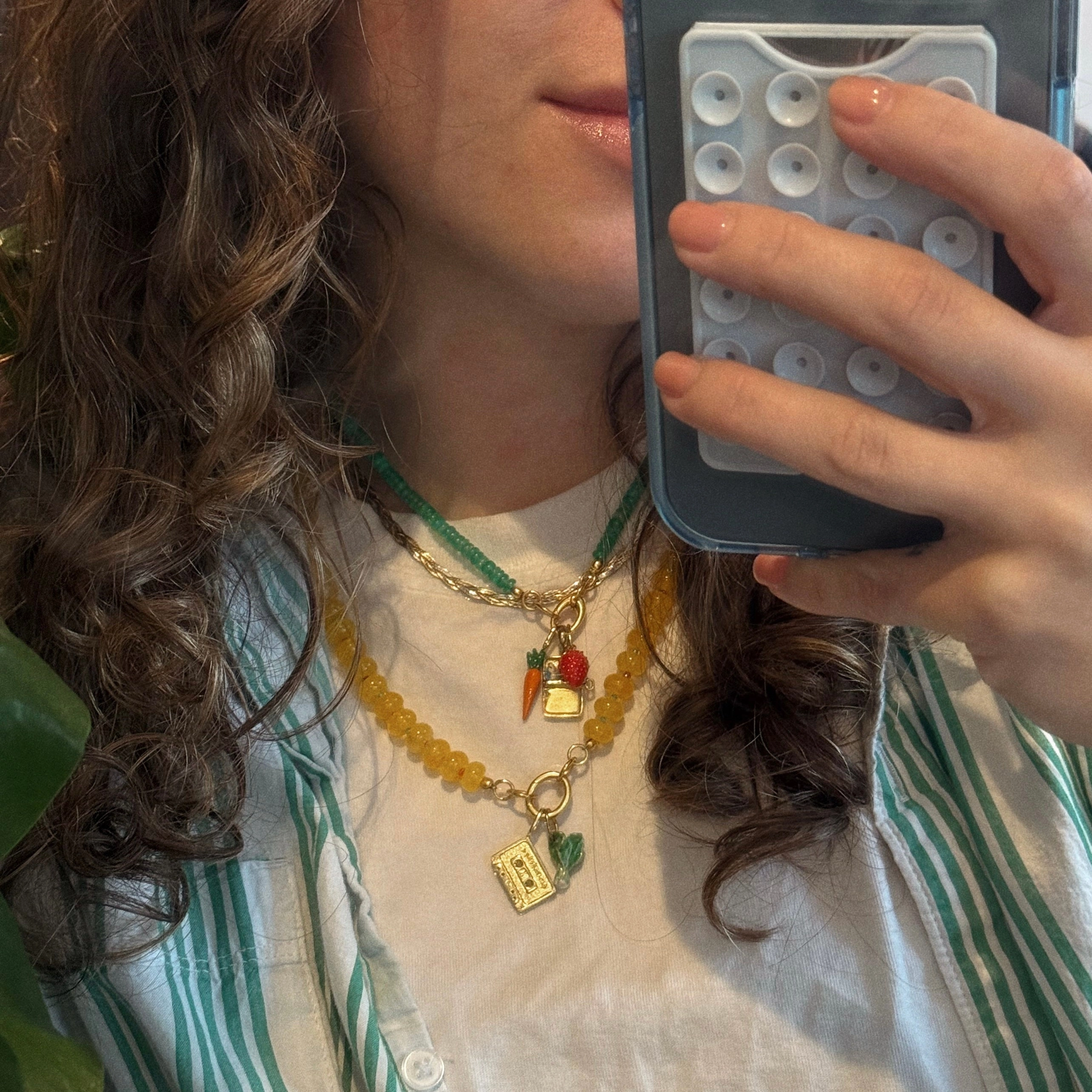 Beaded Gemstone Charm Holder Necklace