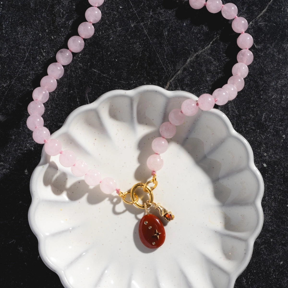 Beaded Gemstone Charm Holder Necklace
