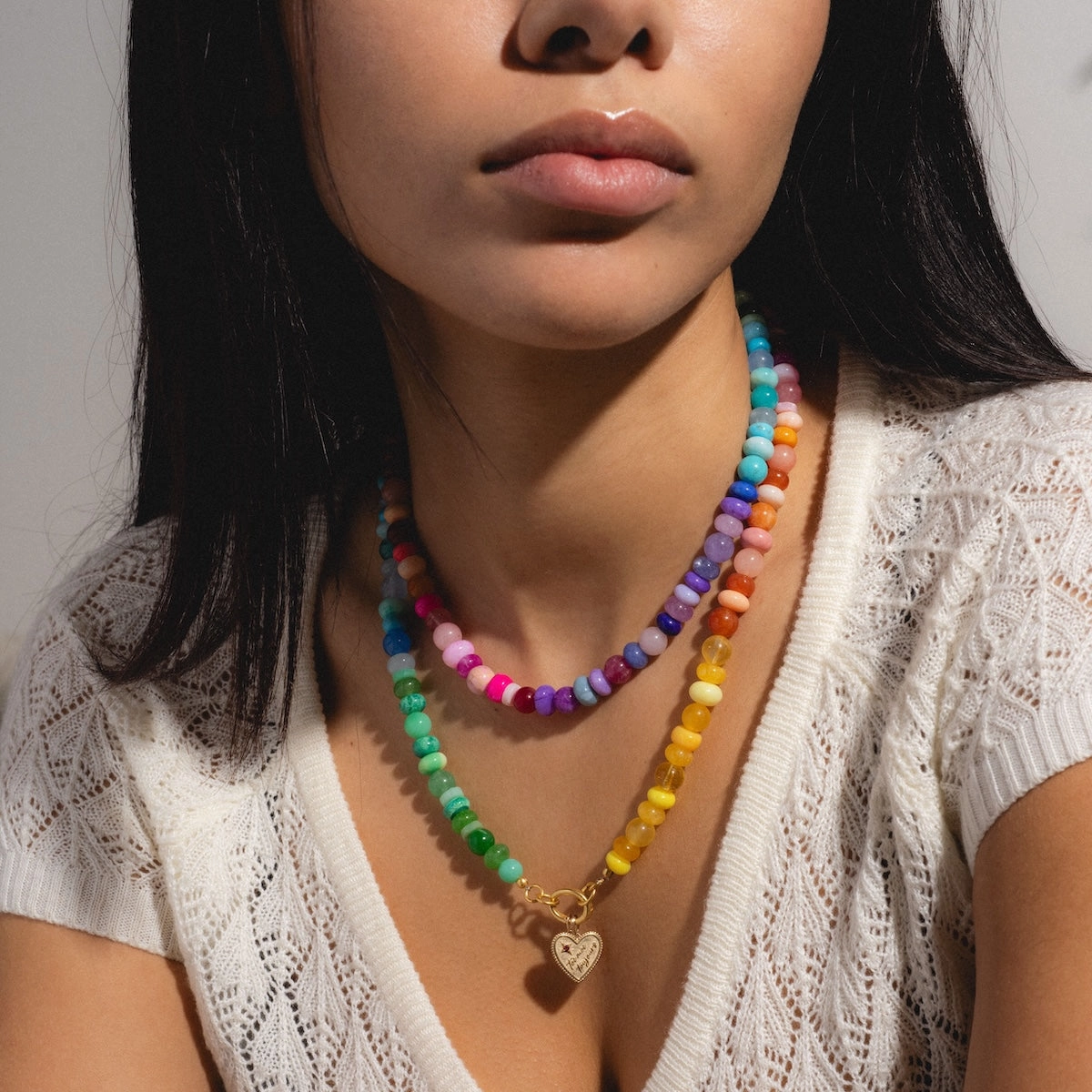 Beaded Gemstone Charm Holder Necklace