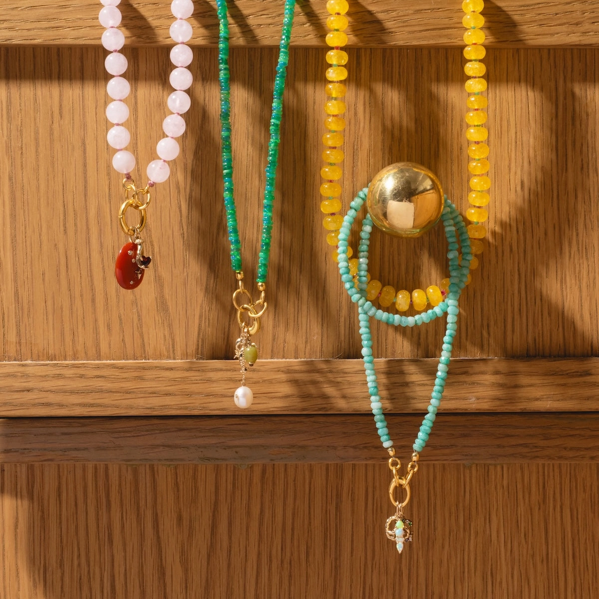 Beaded Gemstone Charm Holder Necklace