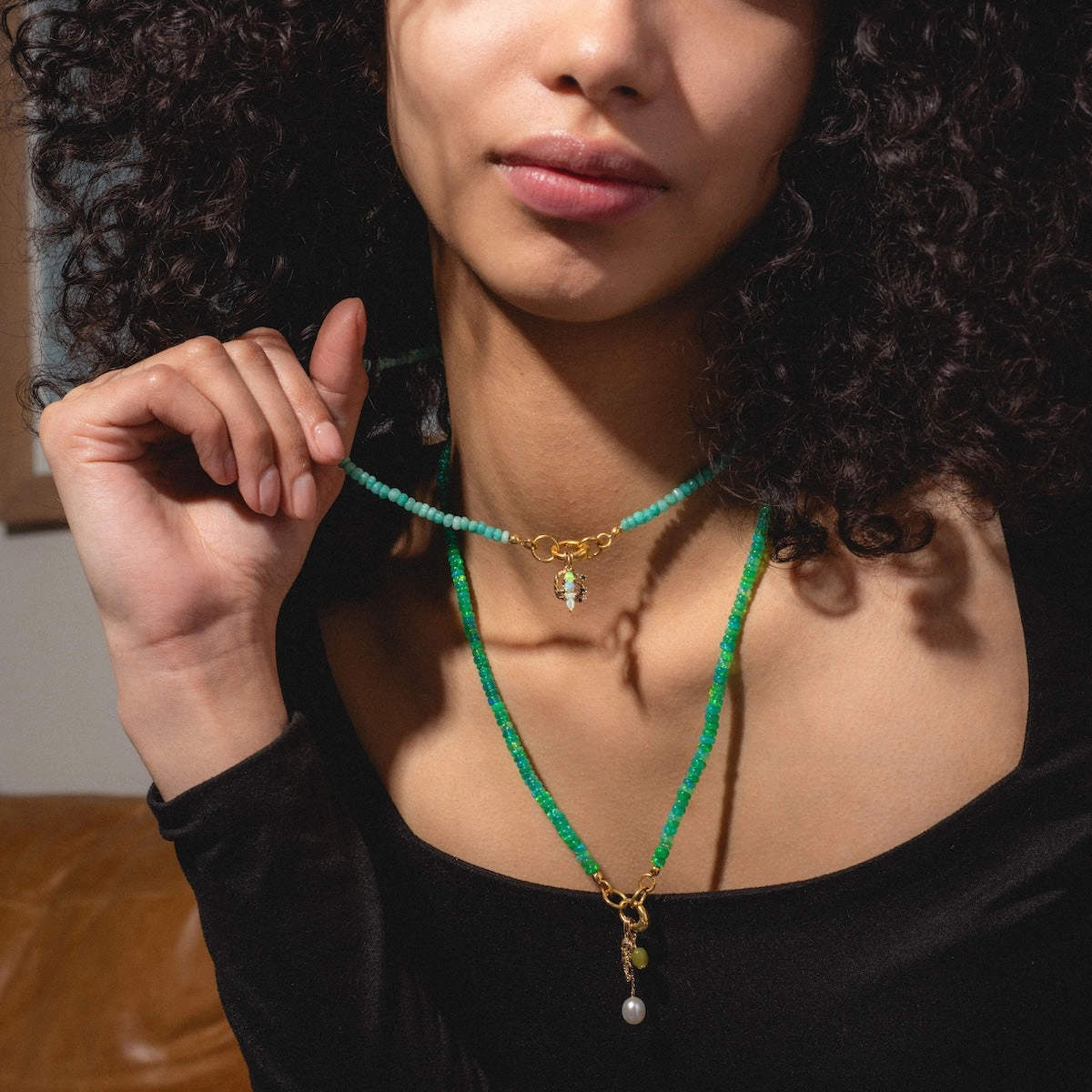 Beaded Gemstone Charm Holder Necklace