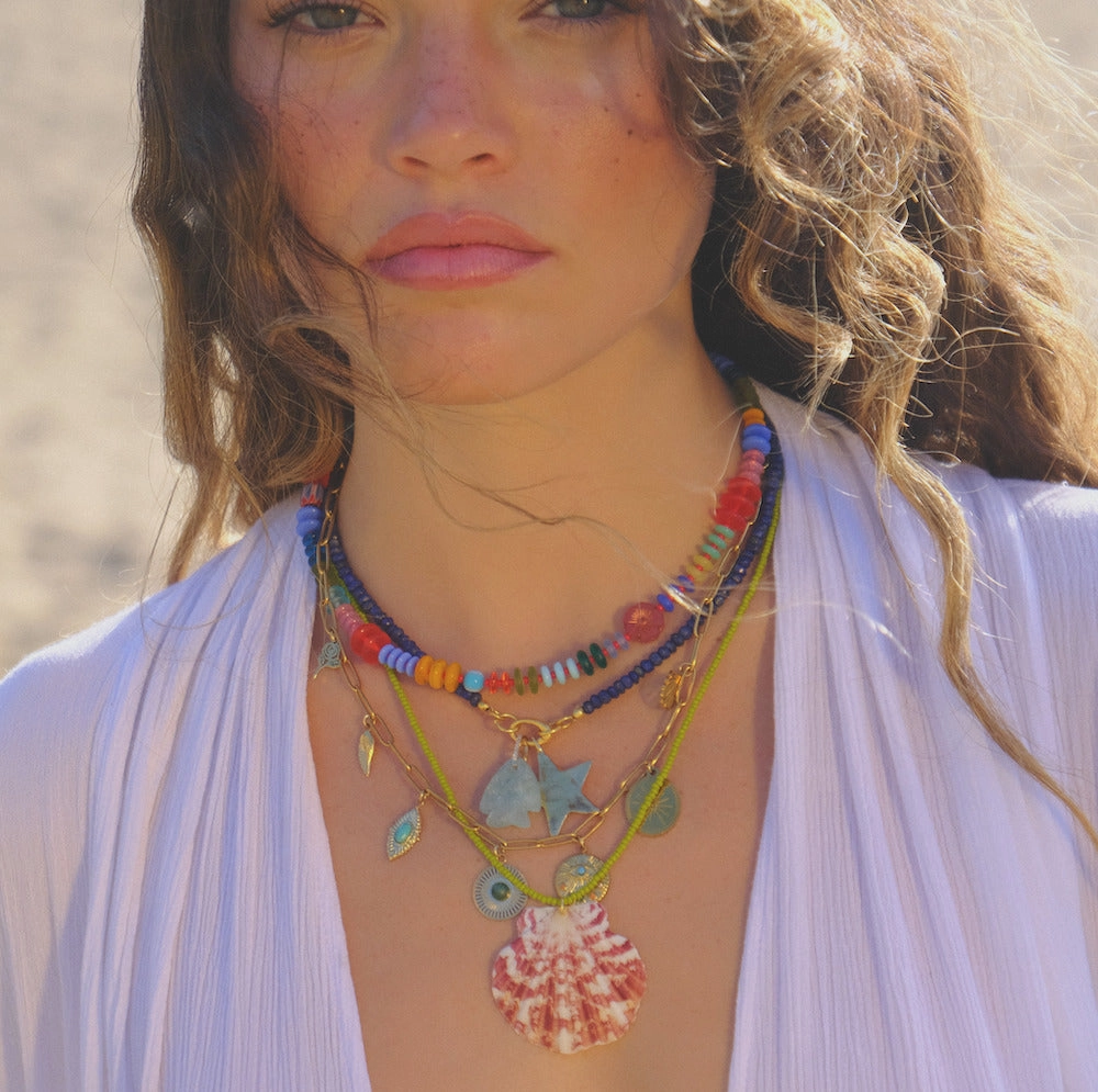 Beaded Gemstone Charm Holder Necklace