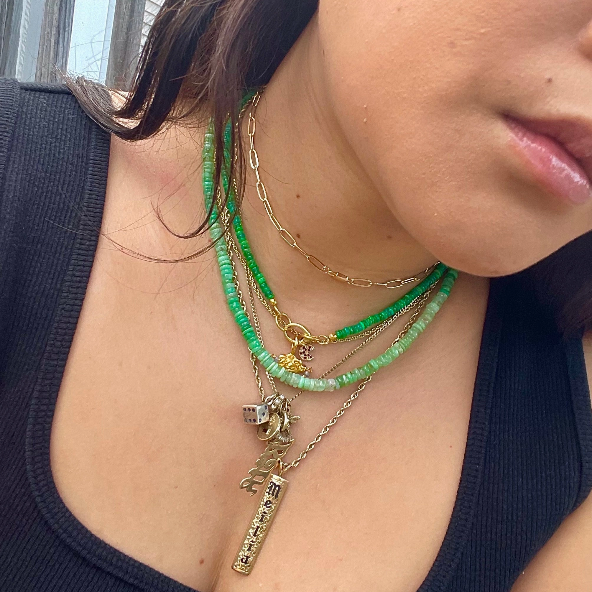 Beaded Gemstone Charm Holder Necklace