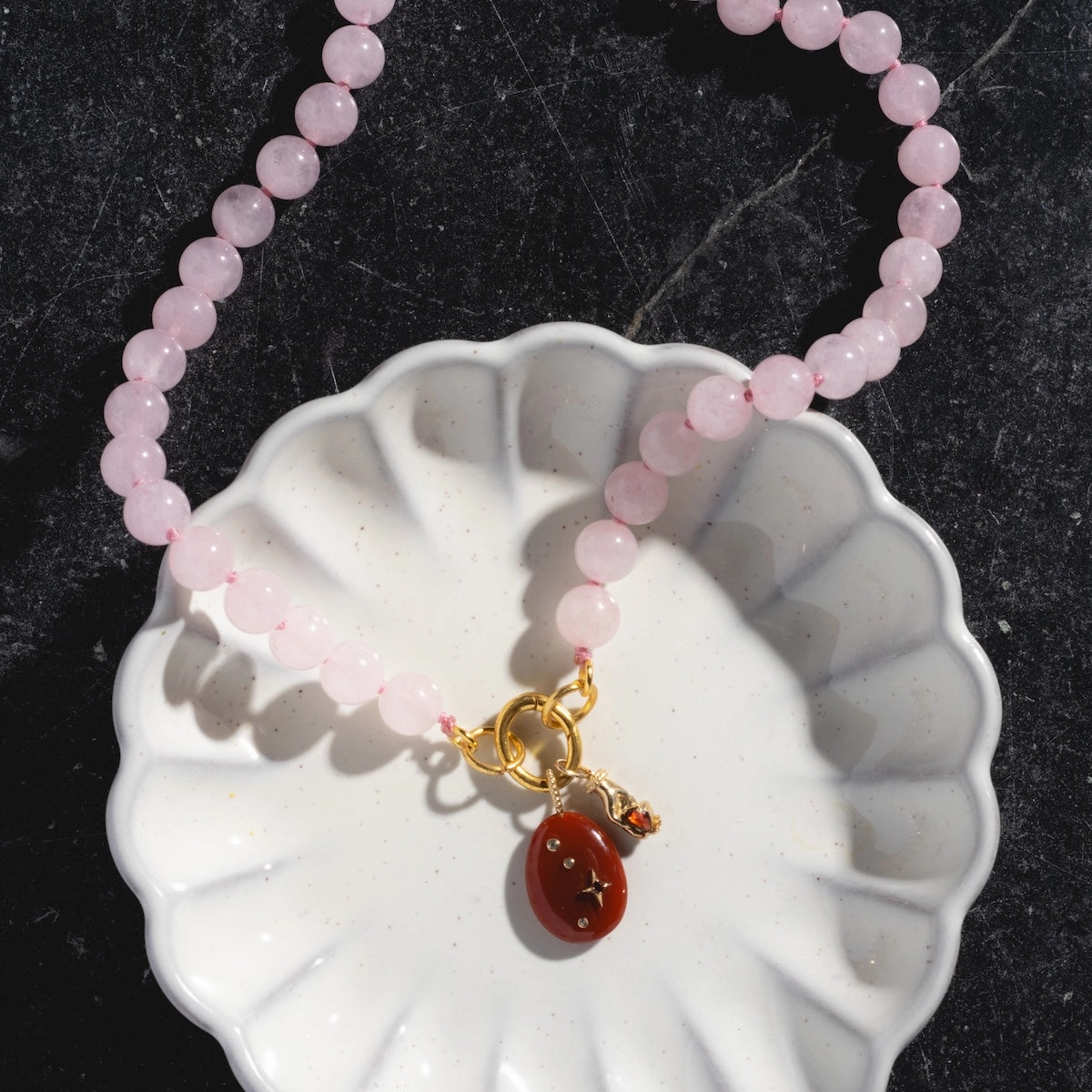 Beaded Gemstone Charm Holder Necklace