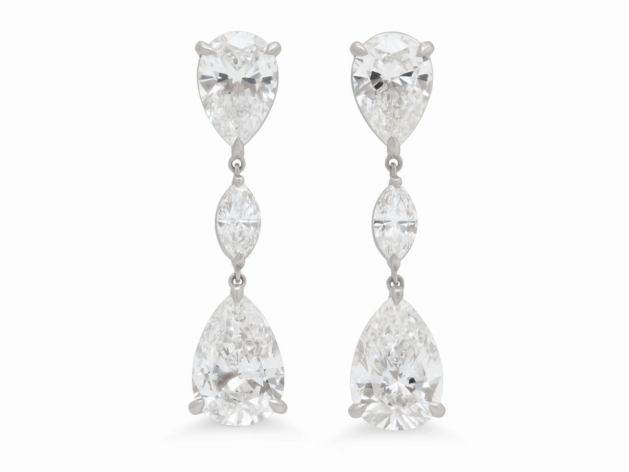 Beladora 'Bespoke' Pear Shape Diamond Drop Earrings, 7.74 carats, in Platinum