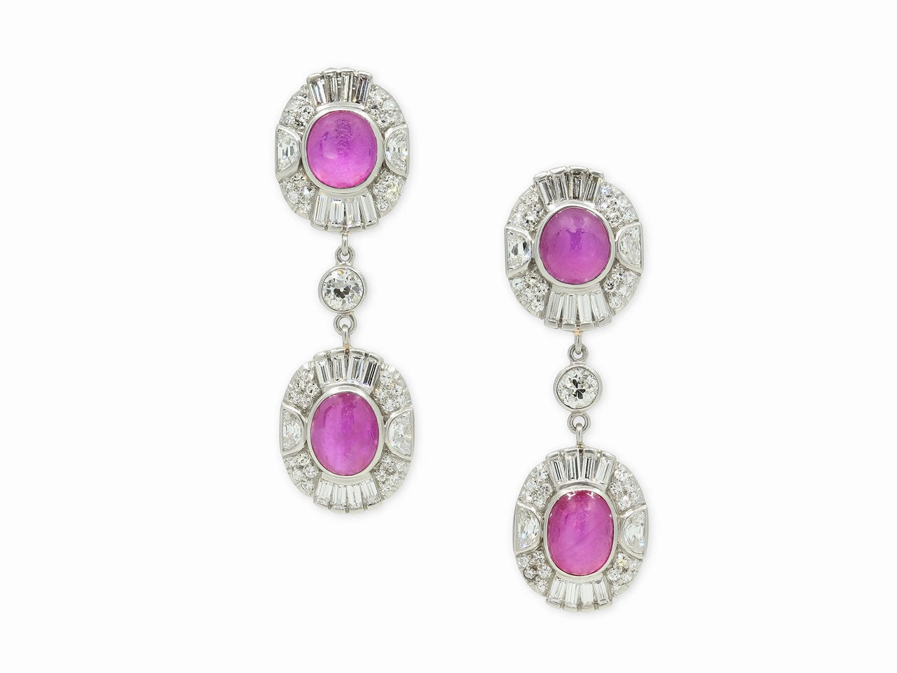 Beladora 'Reimagined' Art Deco Star Ruby and Diamond Earrings in Platinum
