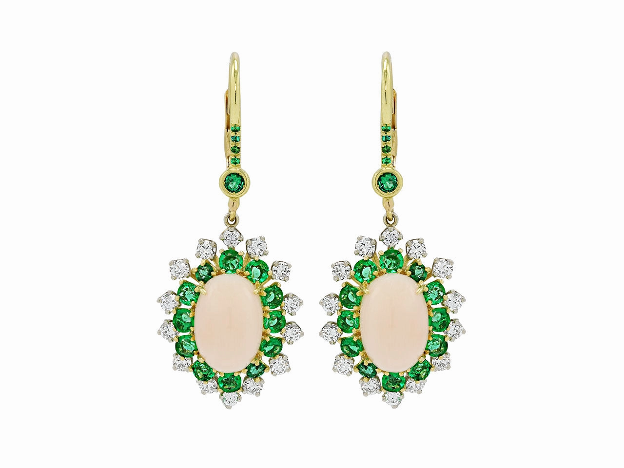 Beladora 'Reimagined' Coral, Emerald and Diamond Earrings in 18K