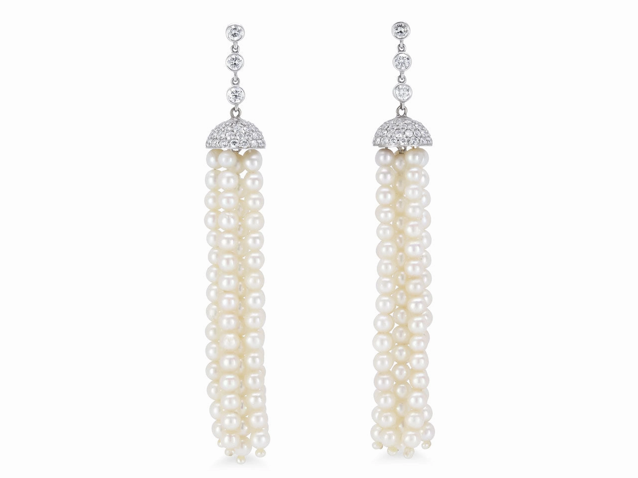 Beladora 'Reimagined' Pearl and Diamond Tassel Earrings in Platinum