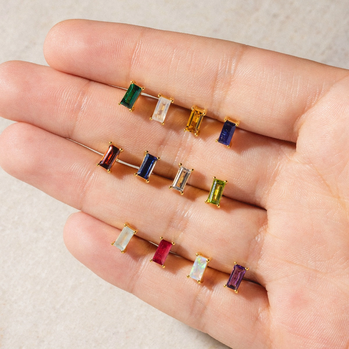 Birthstone Baguette Studs