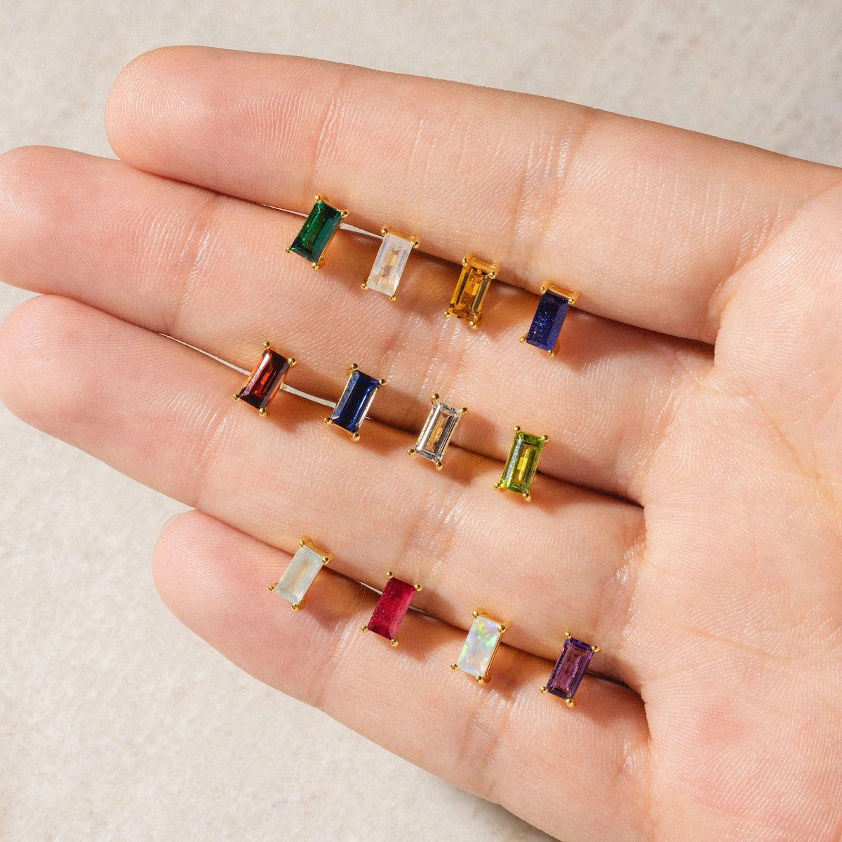 Birthstone Baguette Studs