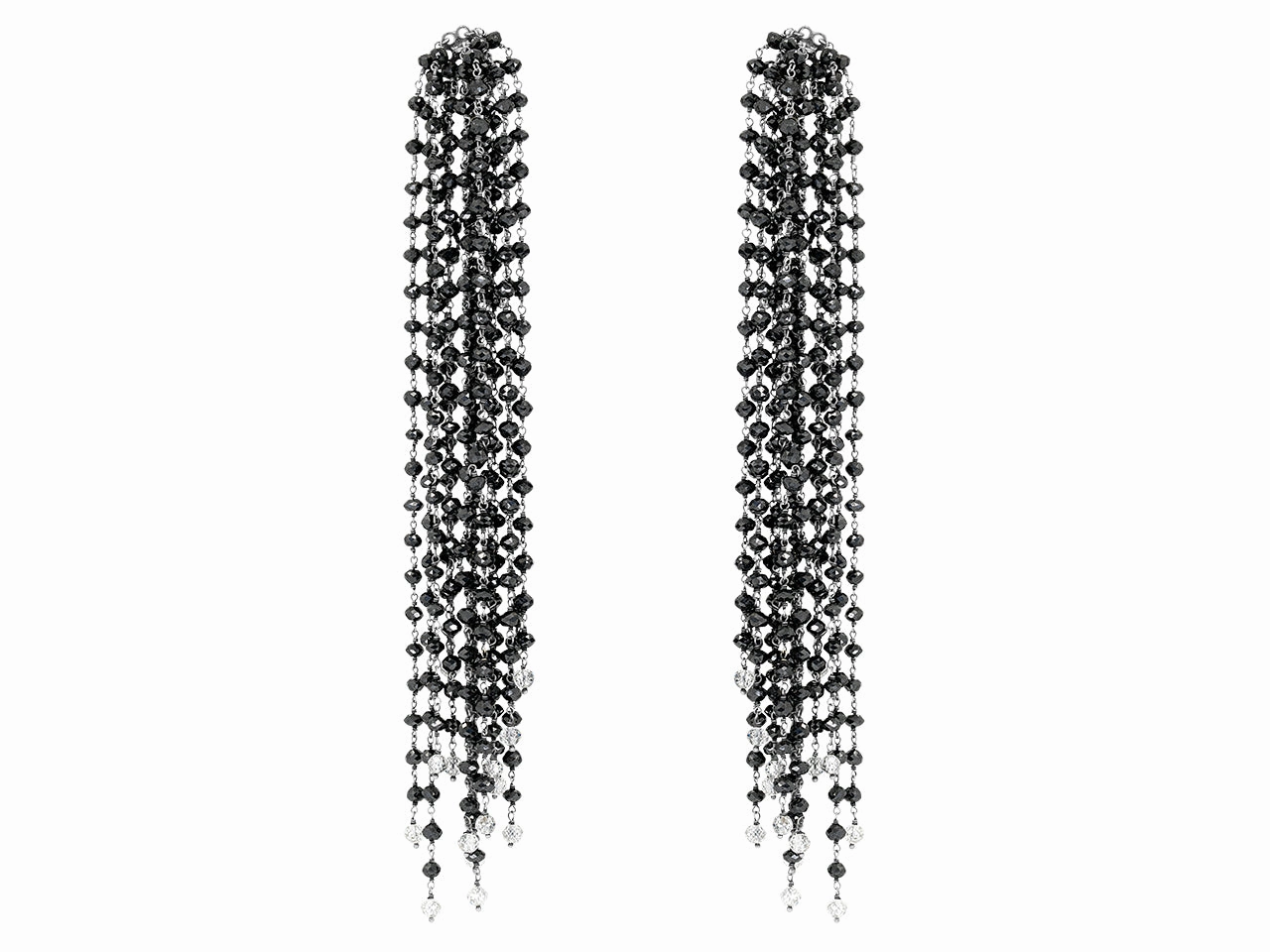 Black Diamond Fringe Earrings in 18K White Gold