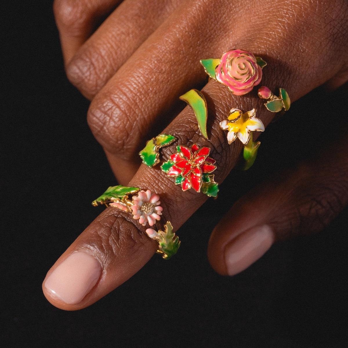 Blooming Color Adjustable Enamel Birth Flower Ring