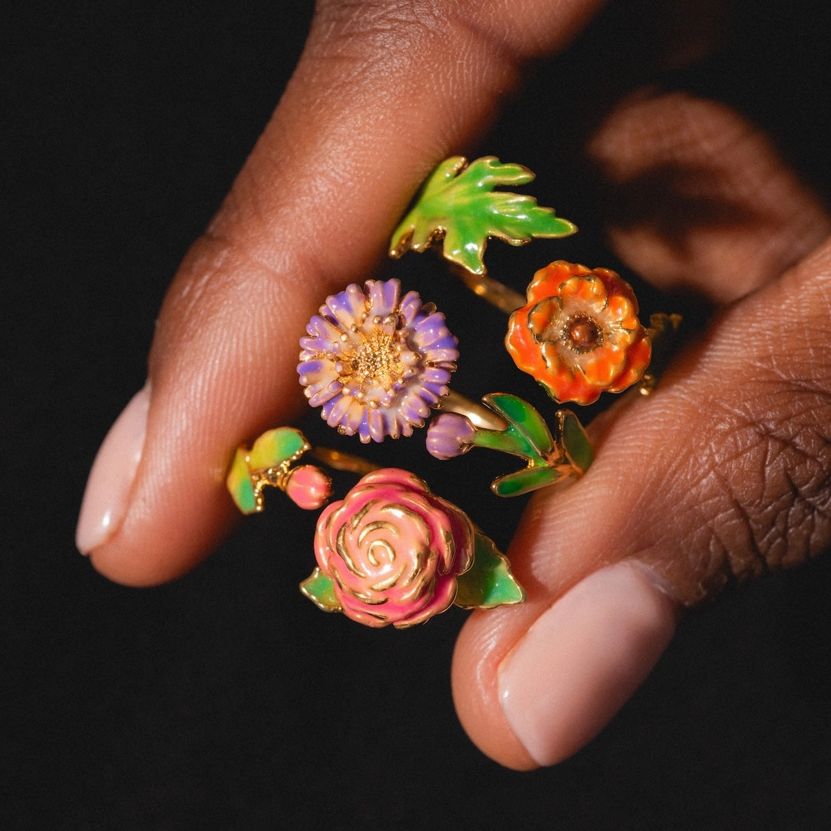Blooming Color Adjustable Enamel Birth Flower Ring