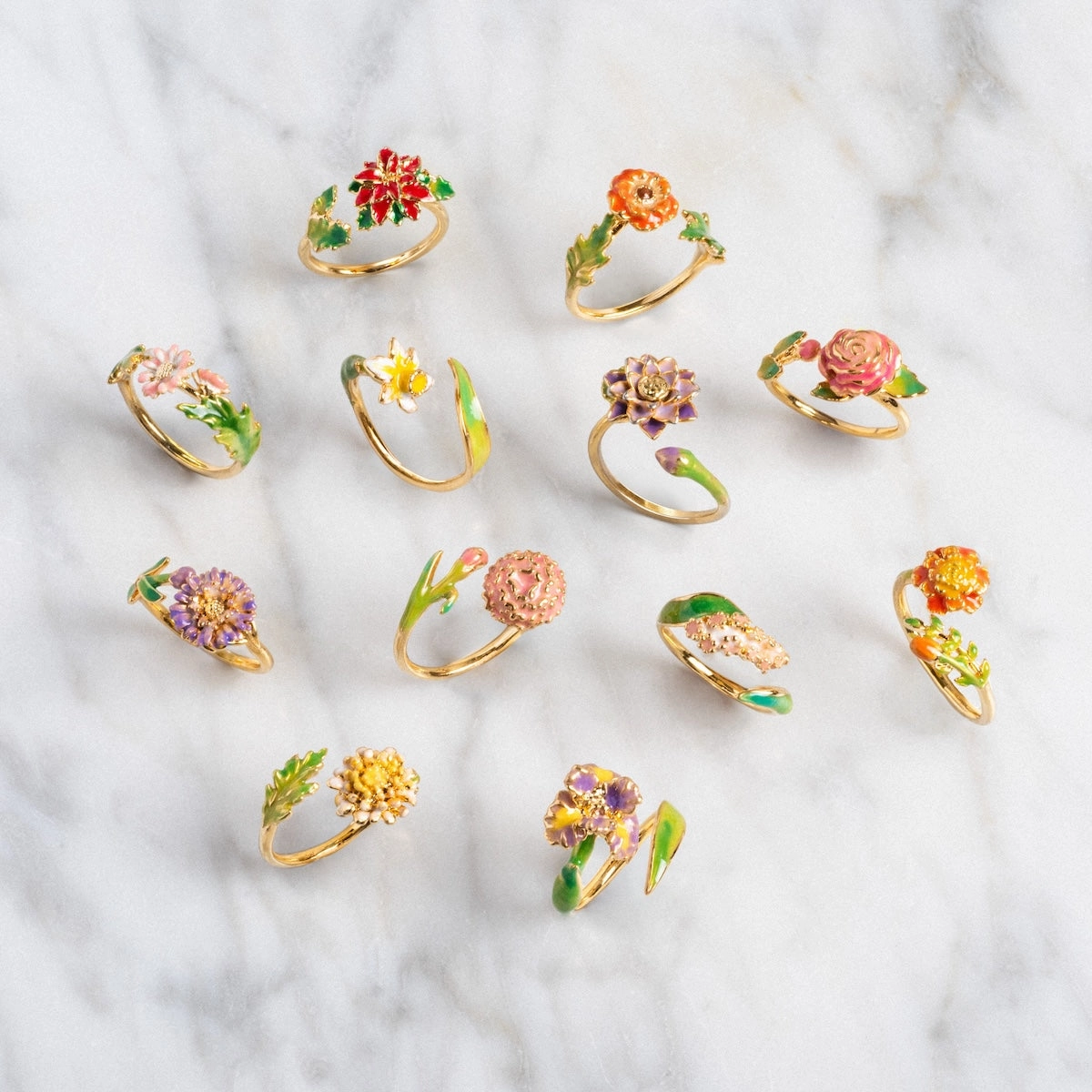 Blooming Color Adjustable Enamel Birth Flower Ring