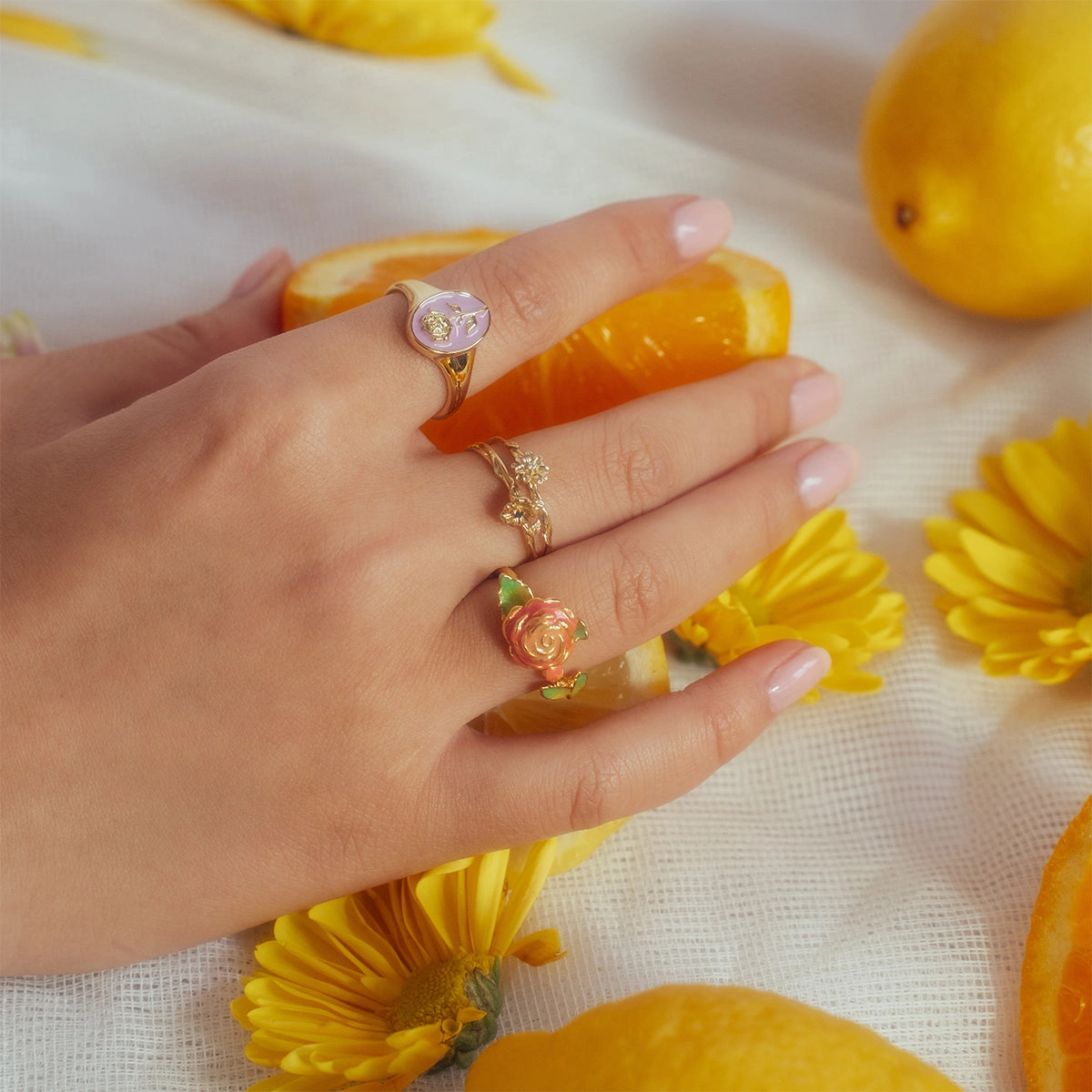Blooming Color Adjustable Enamel Birth Flower Ring