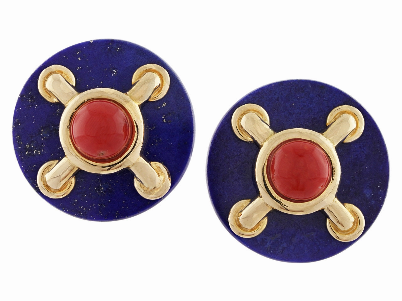 Cartier Aldo Cipullo Lapis and Coral Earrings in 18K Gold