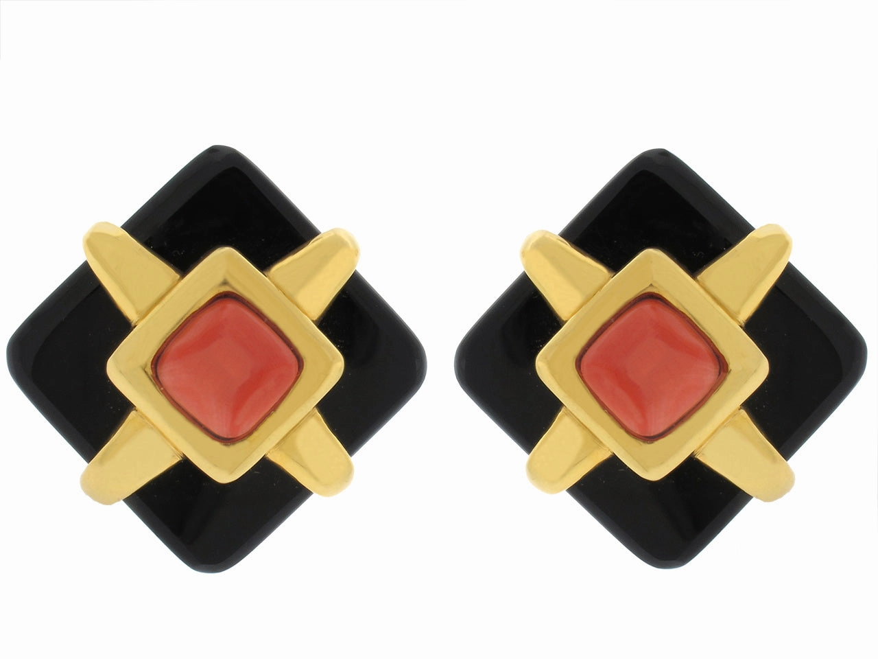 Cartier Aldo Cipullo Onyx and Coral Earrings in 18K Gold