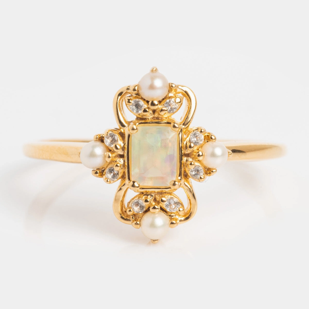 Crown Jewel Opal and Pearl Ring
