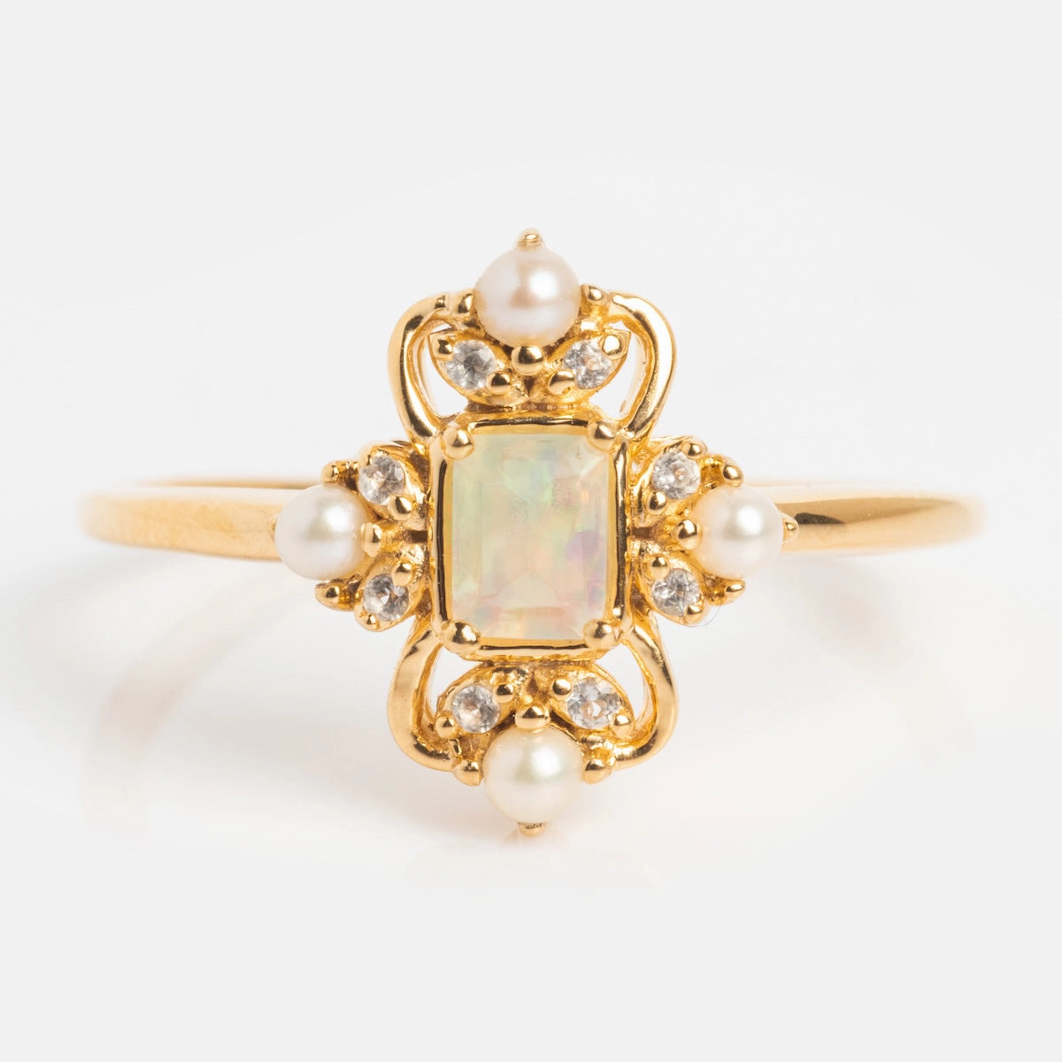 Crown Jewel Opal and Pearl Ring