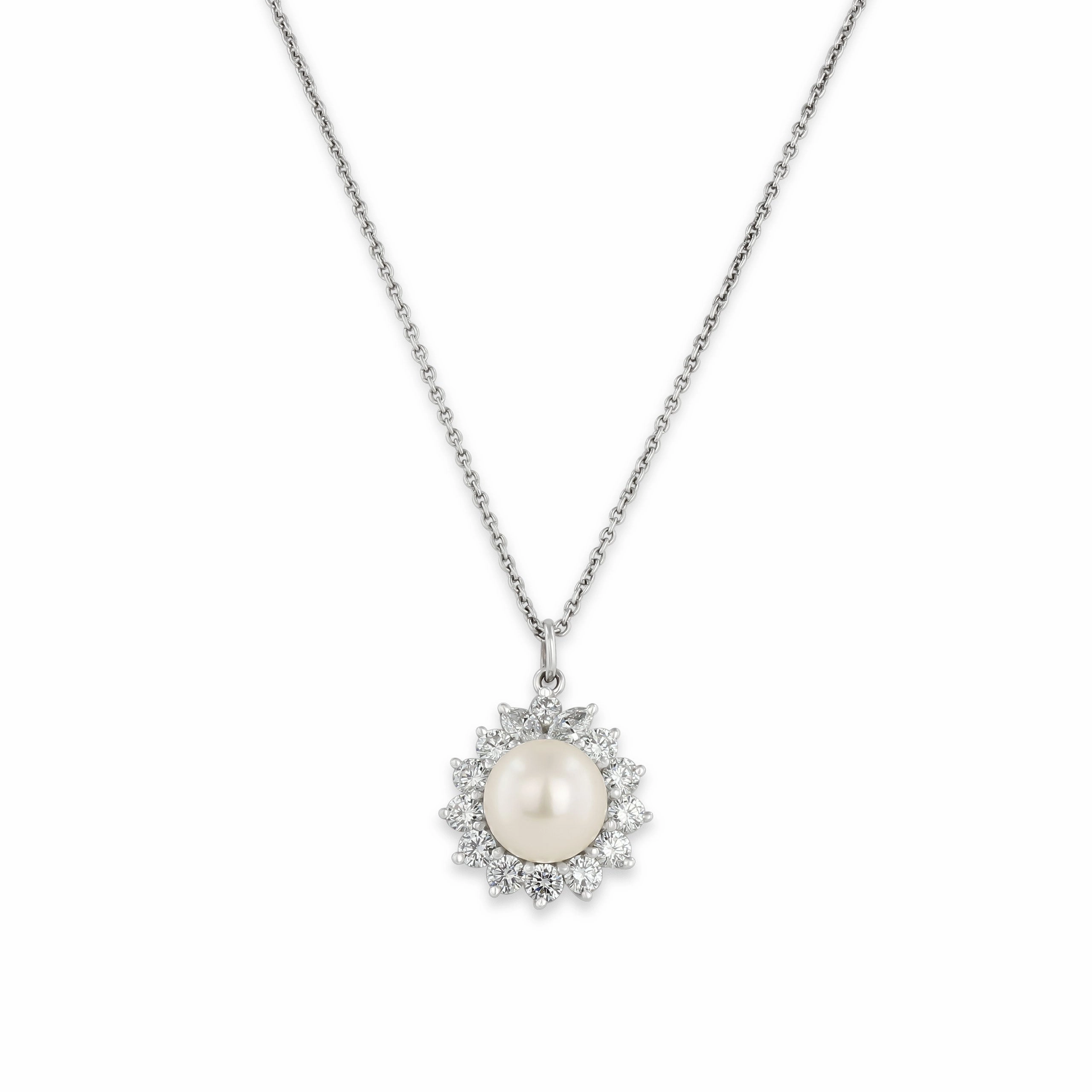 Cultured Pearl and Diamond Pendant in Platinum