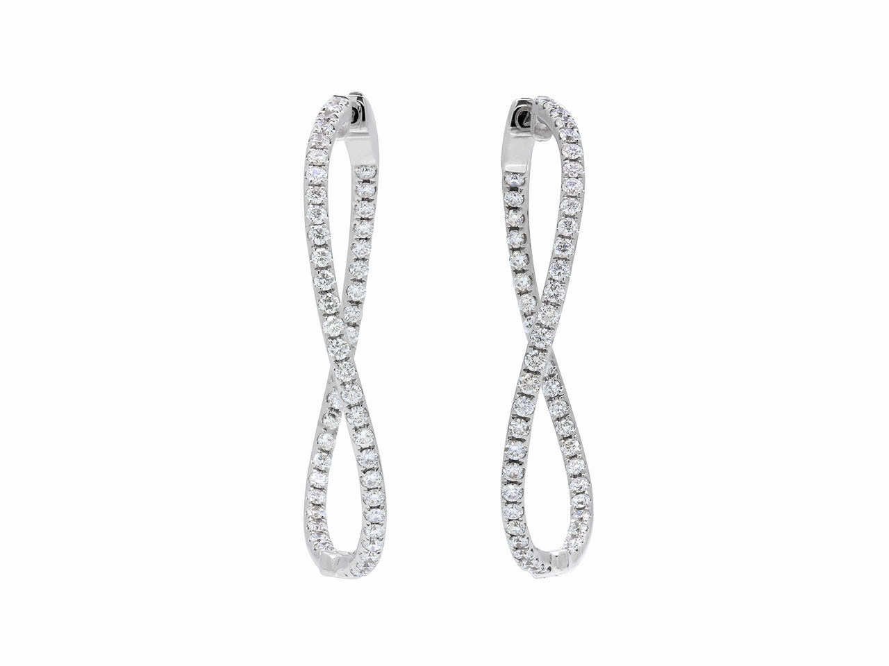 Curved Diamond Hoop Earrings in 18K White Gold