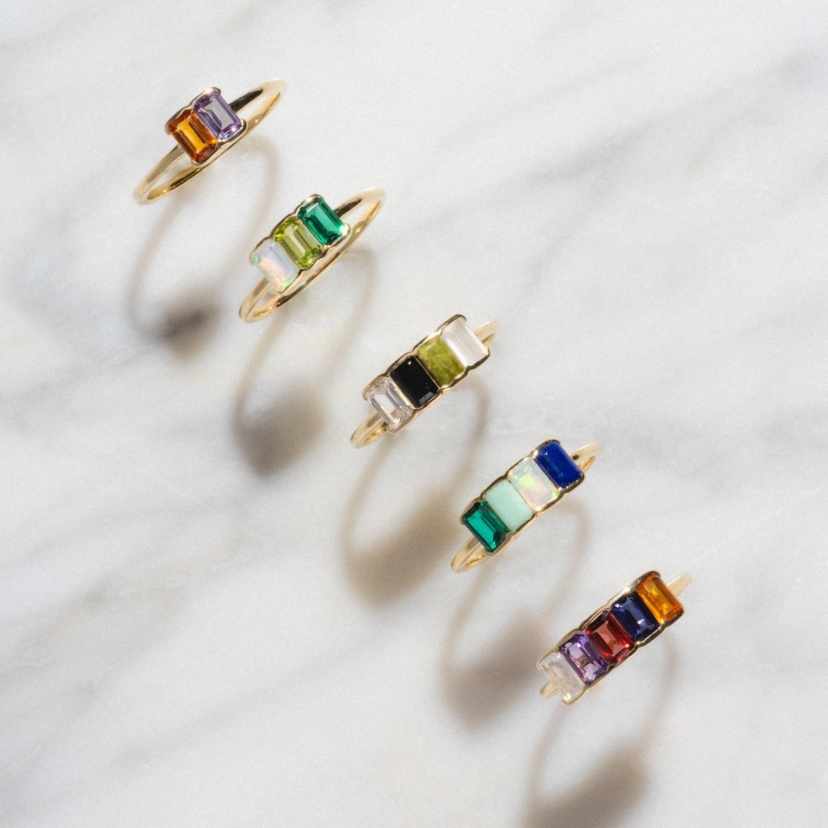 Customizable Acrostic Baguette Gemstone Ring